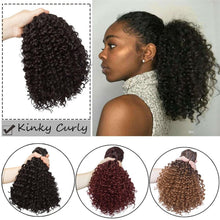 Load image into Gallery viewer, Drawstring Puff Ponytail Afro Kinky Curly Hair Extension Synthetic Clip in Pony Tail African American Hair Extension Short Kinky Curly Pineapple Pony Tail Clip in on Wrap Up-do Hair Extensions for African American Women
