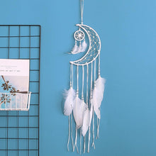 Load image into Gallery viewer, Dream Catcher Wall Decor with White Feathers Indian Style Dream-catcher Moon Handmade Wind Chimes Wall Ornament Girls Room Decoration Feather Dream Catcher For Kids Women Wedding Bohemian Wall Decor
