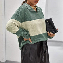 Load image into Gallery viewer, Drop Shoulder Two Tone Textured Half Placket Pullover
