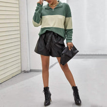 Load image into Gallery viewer, Drop Shoulder Two Tone Textured Half Placket Pullover
