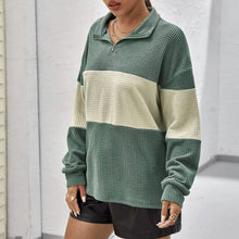 Load image into Gallery viewer, Drop Shoulder Two Tone Textured Half Placket Pullover
