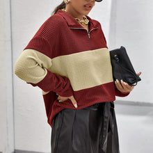 Load image into Gallery viewer, Drop Shoulder Two Tone Textured Half Placket Pullover
