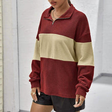 Load image into Gallery viewer, Drop Shoulder Two Tone Textured Half Placket Pullover
