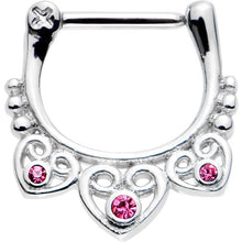 Load image into Gallery viewer, 16G 5/16 Pink Gem Heap of Hearts Septum Clicker
