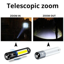 Load image into Gallery viewer, Dual Power LED Flashlight With Pure Beam Slide Focus Waterproof Rechargeable LED USB Telescopic Zoom Portable Flashlight For Night Lighting Night Riding Camping High-Powered Flash Lights
