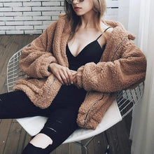 Load image into Gallery viewer, Durable Autumn Winter Faux Fur Coat For Women Casual Warm Soft Zipper Fur Jacket Plush Overcoat Pocket Plus Size Teddy Coat For Female
