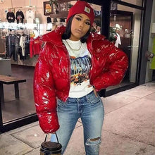 Load image into Gallery viewer, Durable Faux PU Leather Bubble Puffer Winter Warm Jacket Women Coats Long Sleeve Outerwear Zipper Casual Slim jacket
