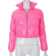 Load image into Gallery viewer, Durable Faux PU Leather Bubble Puffer Winter Warm Jacket Women Coats Long Sleeve Outerwear Zipper Casual Slim jacket
