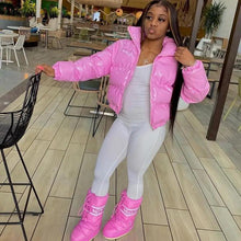 Load image into Gallery viewer, Durable Faux PU Leather Bubble Puffer Winter Warm Jacket Women Coats Long Sleeve Outerwear Zipper Casual Slim jacket
