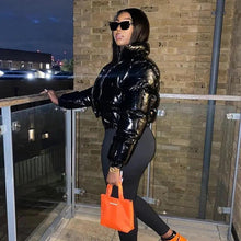 Load image into Gallery viewer, Durable Faux PU Leather Bubble Puffer Winter Warm Jacket Women Coats Long Sleeve Outerwear Zipper Casual Slim jacket
