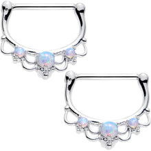 Load image into Gallery viewer, 14G 9/16 White Faux Opal Delicate Flourish Nipple Clicker Set
