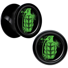 Load image into Gallery viewer, Black Acrylic Green Grenade Saddle Plug Set 0G
