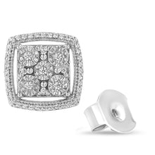 Load image into Gallery viewer, .925 Sterling Silver 3/8 Cttw Miracle Set Round Diamond Double Halo Cluster Earrings (I-J Color, I2-I3 Clarity)
