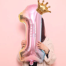 Load image into Gallery viewer, Luxury Gradient Modern 32inch Rainbow number Foil Balloons For Birthday party Decorations Kids Rose Ballons With Crown From 0-9 Numbers
