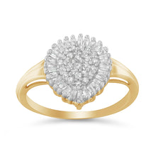 Load image into Gallery viewer, 10K Yellow Gold 1/2 Cttw Round &amp; Baguette Cut Diamond Pear Shaped Domed PavÃ© Cluster with Halo Cocktail Ring (J-K Color, I1-I2 Clarity) - Size 4-1/4
