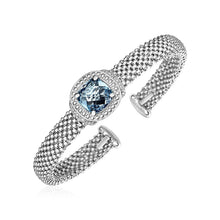 Load image into Gallery viewer, Popcorn Texture Cuff Bangle with Blue Topaz and Diamonds in Sterling Silver
