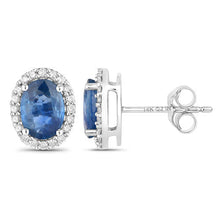 Load image into Gallery viewer, 2.16 Carat Genuine Blue Sapphire and White Diamond 14K White Gold Earrings
