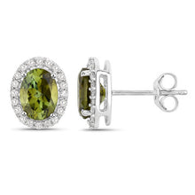 Load image into Gallery viewer, 1.92 Carat Genuine Green Tourmaline and White Diamond 14K White Gold Earrings
