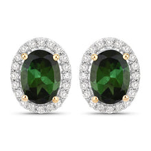 Load image into Gallery viewer, 1.92 Carat Genuine Green Tourmaline and White Diamond 14K Yellow Gold Earrings
