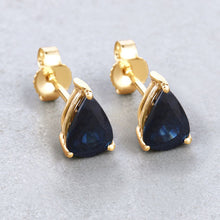 Load image into Gallery viewer, 1.60 Carat Genuine Blue Sapphire 10K Yellow Gold Earrings
