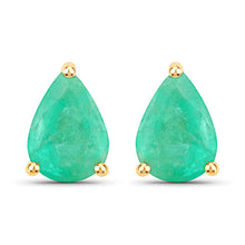 Load image into Gallery viewer, 1.30 Carat Genuine Zambian Emerald 10K Yellow Gold Earrings
