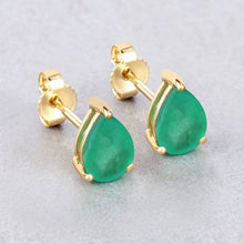 Load image into Gallery viewer, 1.30 Carat Genuine Zambian Emerald 10K Yellow Gold Earrings
