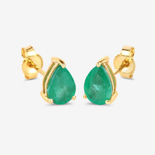 Load image into Gallery viewer, 1.30 Carat Genuine Zambian Emerald 10K Yellow Gold Earrings
