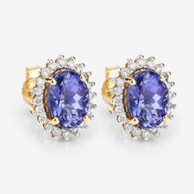 Load image into Gallery viewer, 1.71 Carat Genuine Tanzanite and White Diamond 14K Yellow Gold Earrings
