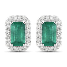 Load image into Gallery viewer, 0.91 Carat Genuine Zambian Emerald and White Diamond 14K White Gold Earrings
