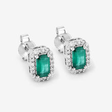 Load image into Gallery viewer, 0.91 Carat Genuine Zambian Emerald and White Diamond 14K White Gold Earrings

