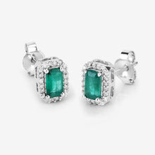Load image into Gallery viewer, 0.91 Carat Genuine Zambian Emerald and White Diamond 14K White Gold Earrings
