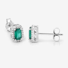 Load image into Gallery viewer, 0.91 Carat Genuine Zambian Emerald and White Diamond 14K White Gold Earrings

