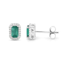 Load image into Gallery viewer, 0.91 Carat Genuine Zambian Emerald and White Diamond 14K White Gold Earrings
