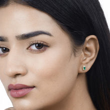 Load image into Gallery viewer, 0.91 Carat Genuine Zambian Emerald and White Diamond 14K Yellow Gold Earrings
