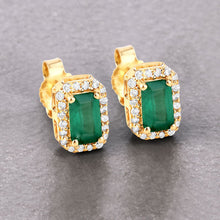 Load image into Gallery viewer, 0.91 Carat Genuine Zambian Emerald and White Diamond 14K Yellow Gold Earrings
