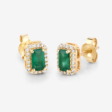 Load image into Gallery viewer, 0.91 Carat Genuine Zambian Emerald and White Diamond 14K Yellow Gold Earrings

