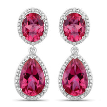 Load image into Gallery viewer, 11.35 Carat Genuine Pink Topaz and White Diamond .925 Sterling Silver Earrings
