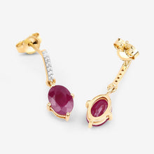 Load image into Gallery viewer, 1.75 Carat Genuine Ruby and White Diamond 10K Yellow Gold Earrings
