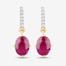 Load image into Gallery viewer, 1.75 Carat Genuine Ruby and White Diamond 10K Yellow Gold Earrings

