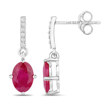 Load image into Gallery viewer, 1.75 Carat Genuine Ruby and White Diamond 14K White Gold Earrings
