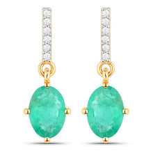 Load image into Gallery viewer, 1.49 Carat Genuine Zambian Emerald and White Diamond 10K Yellow Gold Earrings
