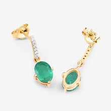 Load image into Gallery viewer, 1.49 Carat Genuine Zambian Emerald and White Diamond 10K Yellow Gold Earrings

