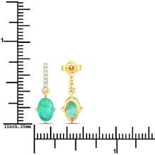 Load image into Gallery viewer, 1.49 Carat Genuine Zambian Emerald and White Diamond 10K Yellow Gold Earrings
