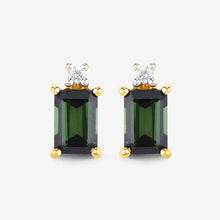 Load image into Gallery viewer, 1.24 Carat Genuine Green Tourmaline and White Diamond 14K Yellow Gold Earrings
