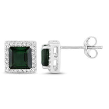 Load image into Gallery viewer, 1.55 Carat Genuine Green Tourmaline and White Diamond 14K White Gold Earrings
