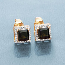 Load image into Gallery viewer, 1.55 Carat Genuine Green Tourmaline and White Diamond 14K Yellow Gold Earrings
