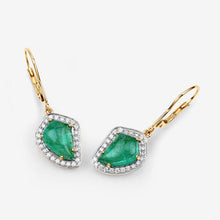 Load image into Gallery viewer, 6.40 Carat Genuine Colombian Emerald and White Diamond 14K Yellow Gold Earrings

