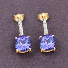Load image into Gallery viewer, 5.64 Carat Genuine Tanzanite and White Diamond 14K Yellow Gold Earrings
