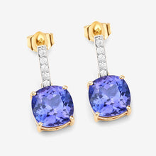 Load image into Gallery viewer, 5.64 Carat Genuine Tanzanite and White Diamond 14K Yellow Gold Earrings
