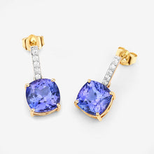 Load image into Gallery viewer, 5.64 Carat Genuine Tanzanite and White Diamond 14K Yellow Gold Earrings
